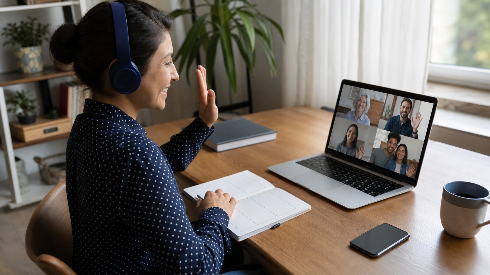 Adult learner preparing for a family video call